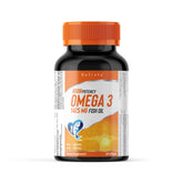 A bottle of HOLISTA Omega 3, 1425MG Fish Oil, with 80 softgels. The label is predominantly orange and black with text and branding.